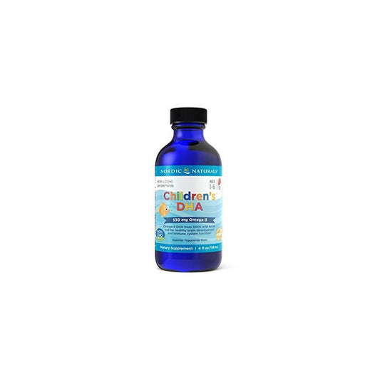 DHA für Kinder von Nordic Naturals, 530 mg, in 119 ml Flasche, zeigt die Flasche mit Etikett und kindgerechter Verpackung.