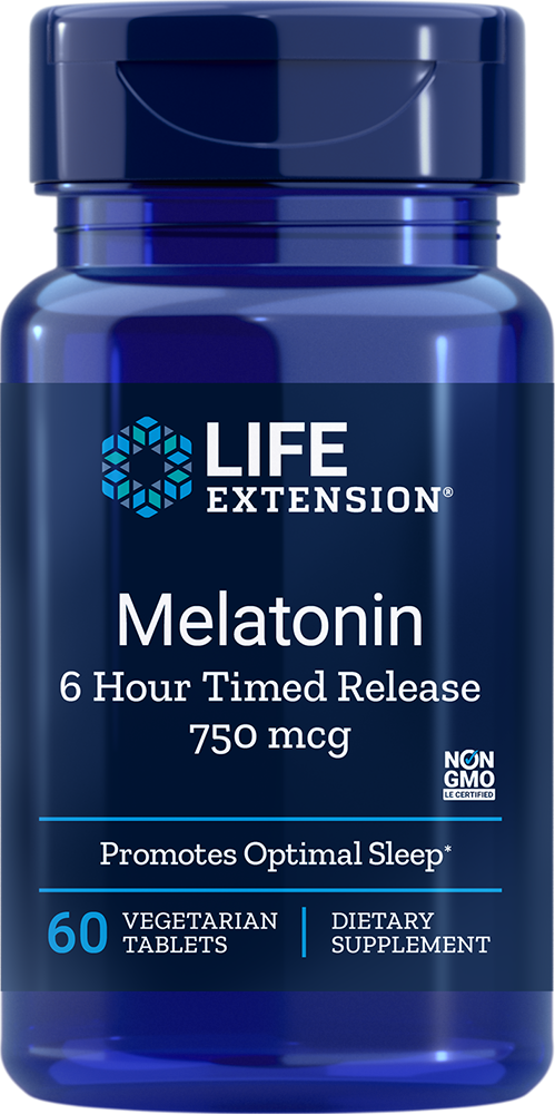 Melatonin 750 mcg 6 Stunden Freisetzung 60 Tabletten LEBENSVERLÄNGERUNG Imagine principală a produsului