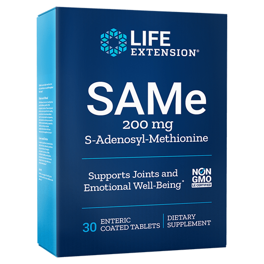 Lebensverlängerung Tabletten von LIFE EXTENSION, 200 mg, 30 Stück, sichtbare Verpackung und Tabletten auf weißem Hintergrund