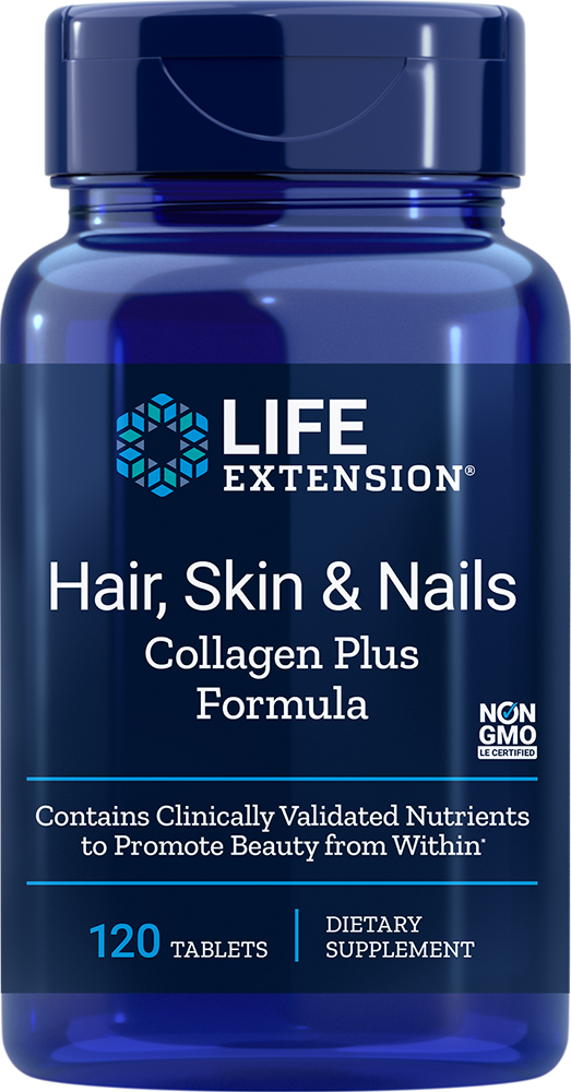 Haar, Haut und Nägel Collagen Plus Formel von LIFE EXTENSION in Tablettenform, 120 Stück, sichtbare Tabletten in der Packung