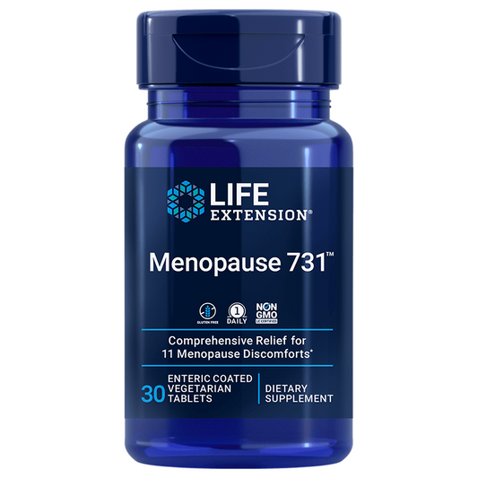 Hormon-Tabletten für Menopause von LIFE EXTENSION, 30 Stück, Gesundheitspräparat in Packung sichtbar.