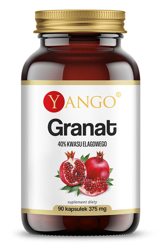 YANGO Granatapfelschalenextrakt Kapseln, 90 Stück, Nahaufnahme der Kapseln in einer Packung