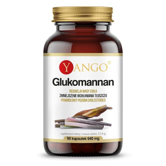 YANGO Glucomannan 90 Kapseln, vegane Nahrungsergänzungsmittel für Ballaststoffe und Appetitkontrolle, in einer weißen Packung