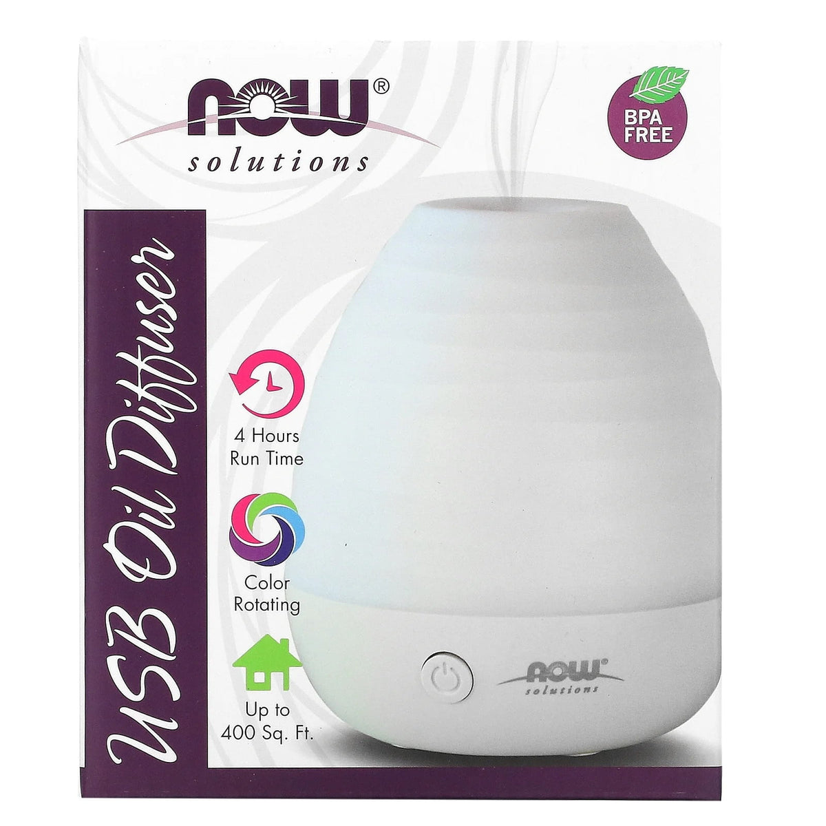 Ultraschall-USB-Diffusor für ätherische Öle von NOW FOODS, kompaktes Gerät mit Wasserbehälter zur Raumduftvernebelung