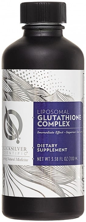 Liposomaler Glutathion-Komplex von QUICKSILVER SCIENTIFIC in 100 ml Flasche, zeigt die dunkle Glasflasche mit Etikett.