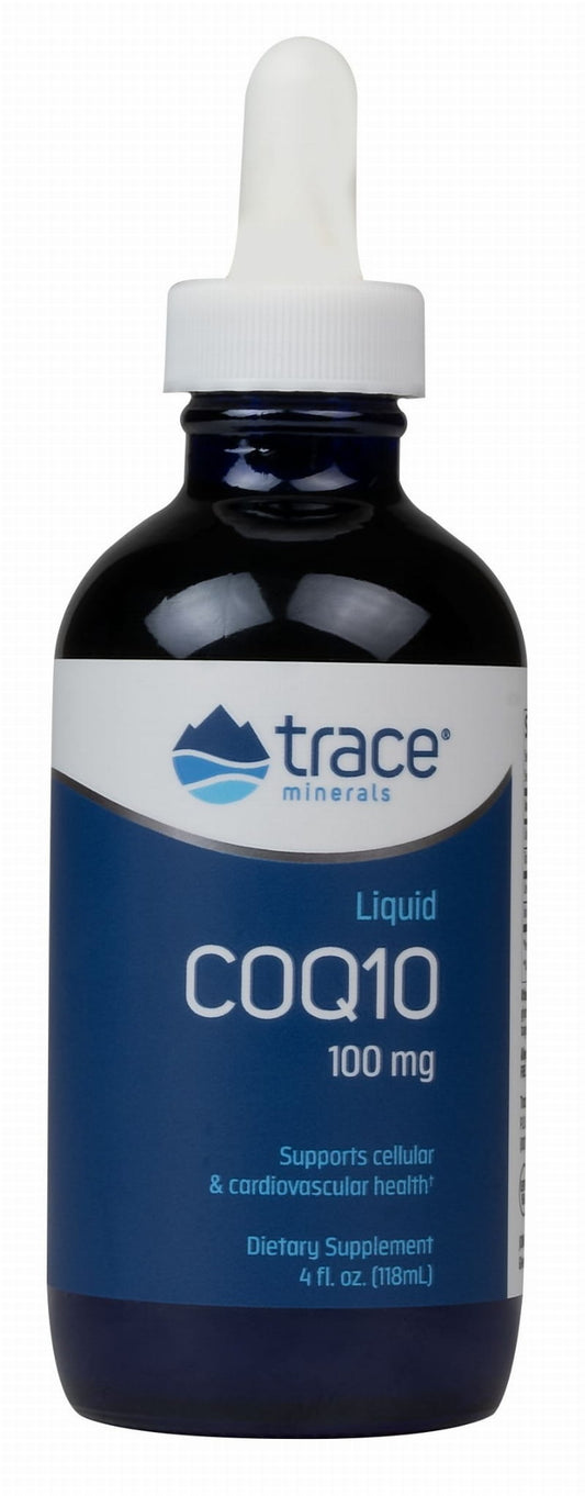 Flüssiges Coenzym Q10 von TRACE MINERALS in 118 ml Flasche, mit Spurenelementen, für antioxidativen Schutz und Energie.