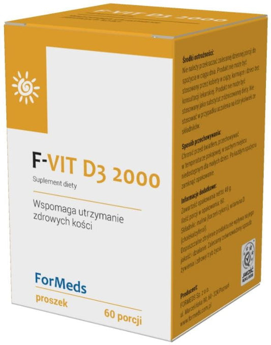 Vitamin D3 2000 von FORMEDS, 60 Portionen, 48g, Nahaufnahme der Vitamin D3 Kapseln in Blisterverpackung