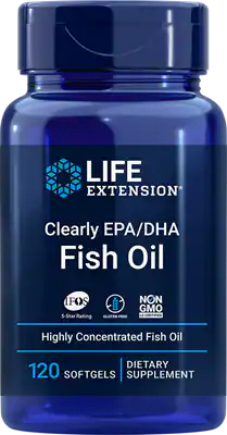 Flasche mit 120 Fischölkapseln von LIFE EXTENSION, Omega-3 mit EPA und DHA, für Herz und Gesundheit