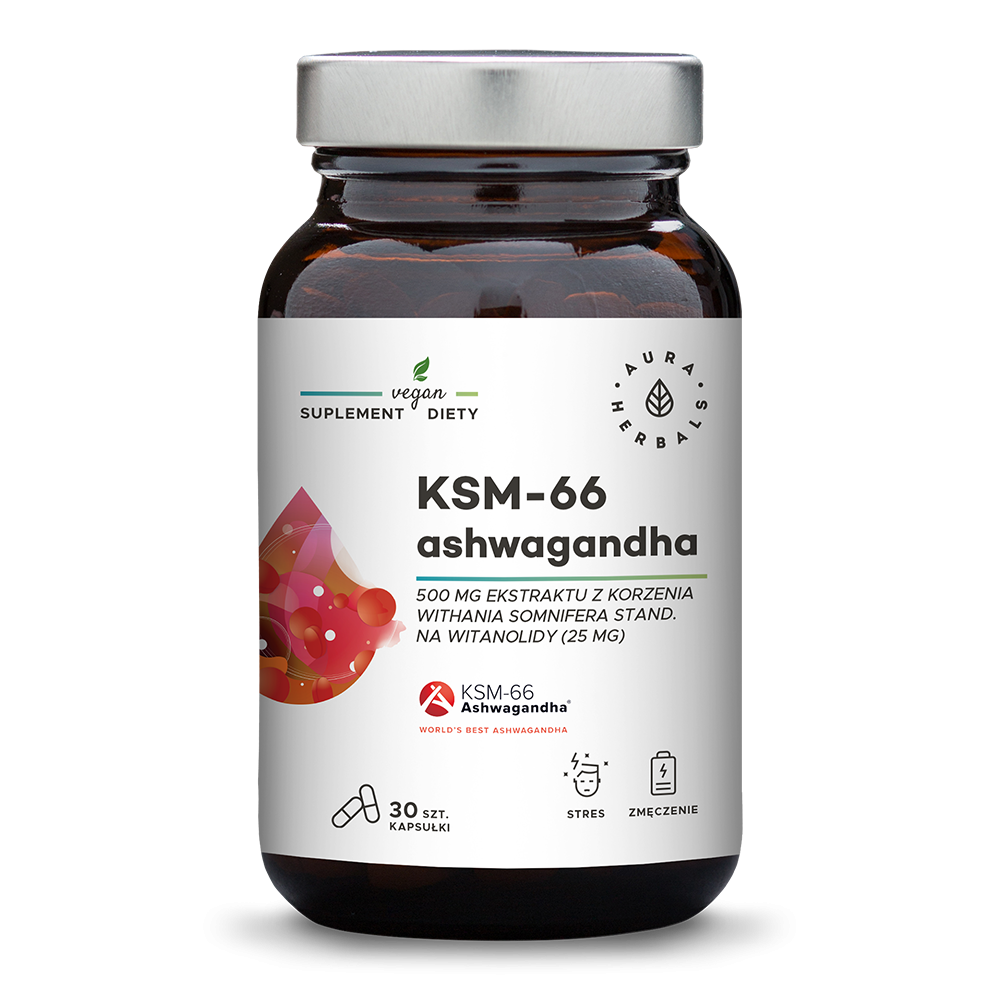 Ashwagandha KSM66 Wurzel 500 MG 30 Kapseln AURA HERBALS मुख्य छवि
