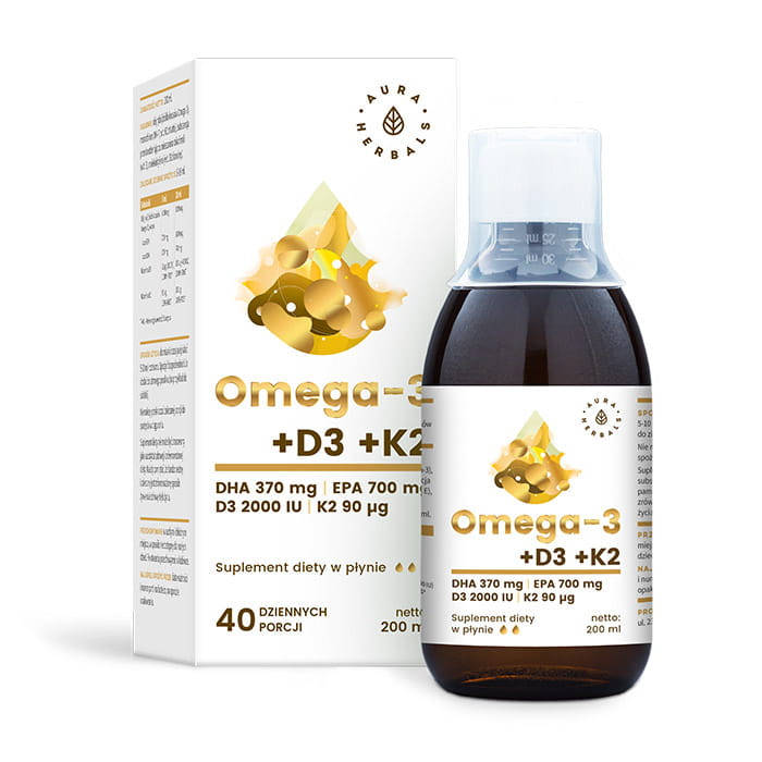 Omega3 370 DHA und D3 2000iu und K2MK7 flüssig 200 ml AURA HERBALS Hauptbild
