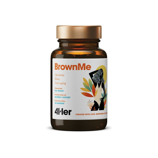 Brauneme 4her Nahrungsergänzungsmittel in 30 Kapseln von HEALTH LABS, close-up der Kapseln in einer Packung
