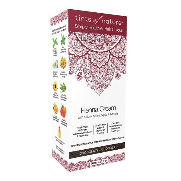 Semi-permanente Haarfarbe in Creme mit Henna, Schokoladentönung von TINTS OF NATURE, cremige Textur, natürlicher Braunton