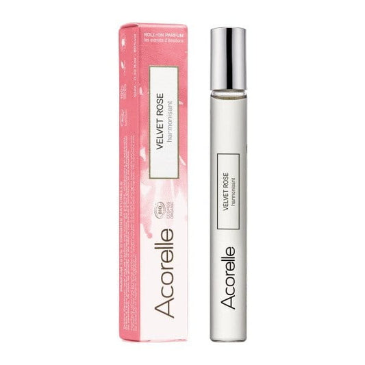 Bio-Rolle Eau de Parfum On Velvet Rose von ACORELLE, rollende Duftrolle mit Rose-Duft und biologischen Inhaltsstoffen.