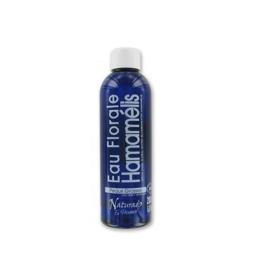 Bio Hamameliswasser von NATURADO in 200 ml Flasche, klare Flüssigkeit in einer weißen Verpackung.