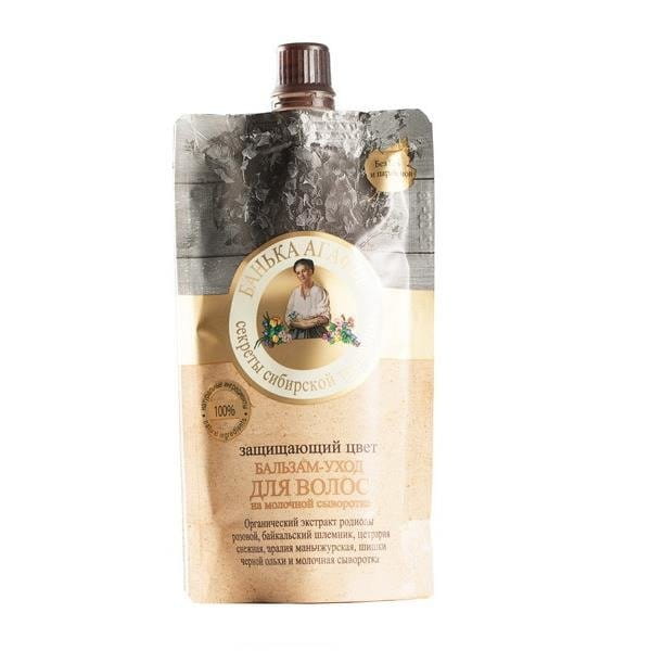 Pflegebalsam für coloriertes Haar von RECEPTURY BABUSZKI AGAFII, 100 ml, mit Farbschutz und pflegender Textur.