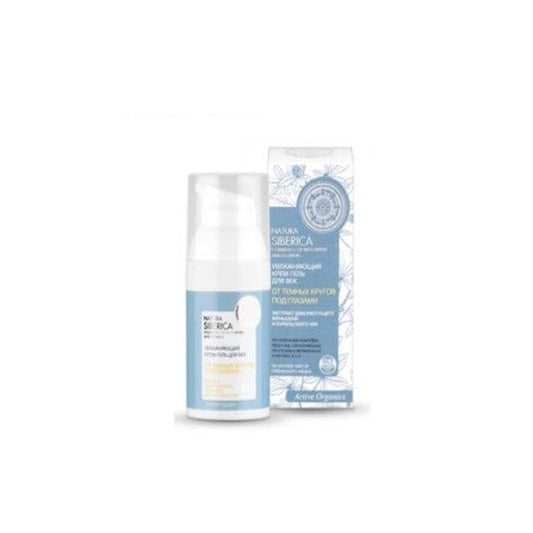 Feuchtigkeitsspendende Augencreme von NATURA SIBERICA gegen dunkle Ringe, 30 ml, mit pflegender Textur und frischer Anwendung.