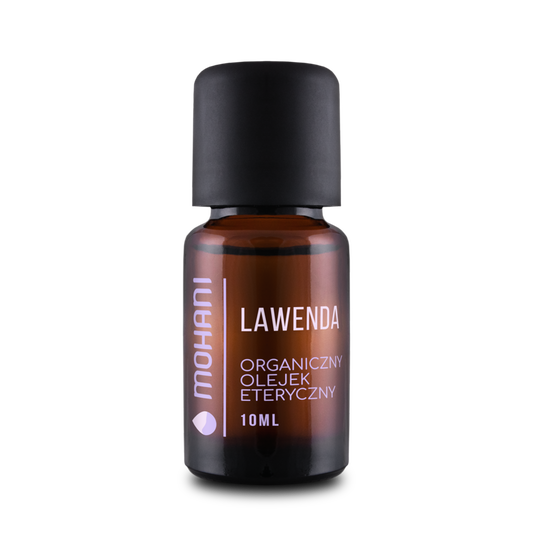 Ätherisches Bio-MOHANI-Lavendelöl in dunkler Flasche, naturbelassen und biologisch, ideal für Aromatherapie und Entspannung