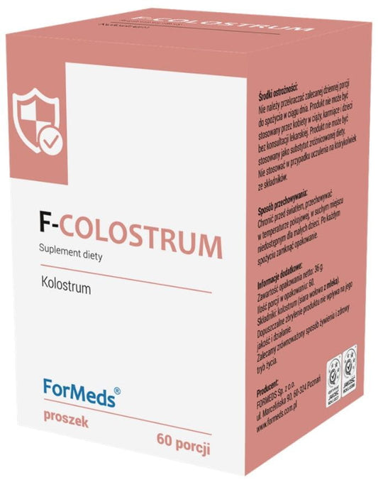 Hochwertiges Kolostrum von FORMEDS, 600 mg pro Portion, 60 Portionen, in 36 g Packung, Nahaufnahme der Verpackung