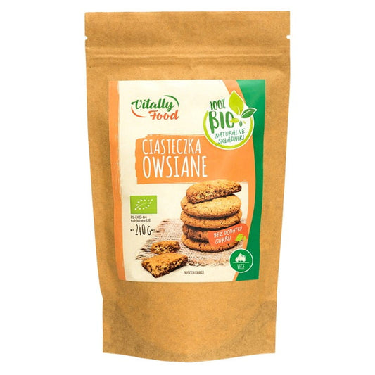 Bio Haferkeksmischung ohne Zuckerzusatz von VITAL FOOD, 240g, mit Haferflocken und natürlichen Zutaten, in einer offenen Packung