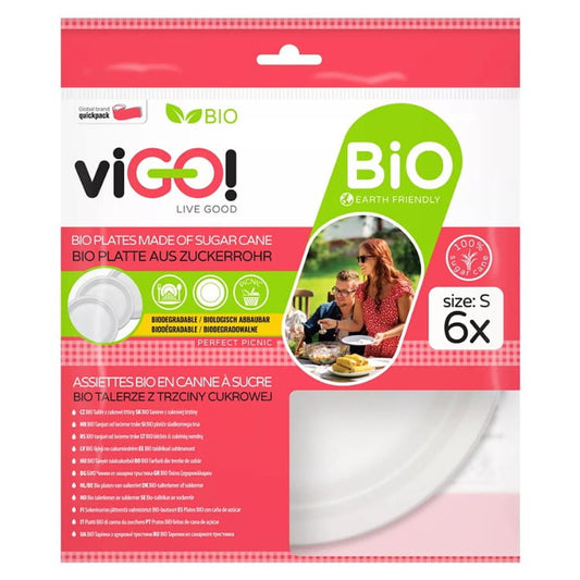 Biologisch abbaubare Zuckerrohrteller Größe S von VIGO!, 6 Stück, umweltfreundliches Geschirr, ideal für nachhaltige Veranstaltungen