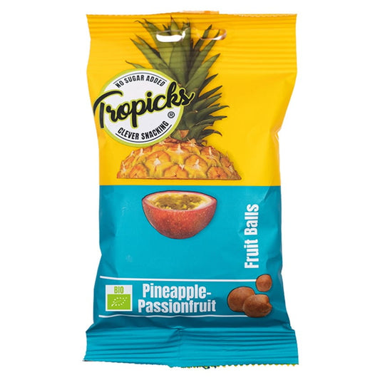 Bio Ananasbällchen mit Maracuja von TROPICKS, 100g, fruchtige, getrocknete Ananasstücke mit Maracuja-Geschmack