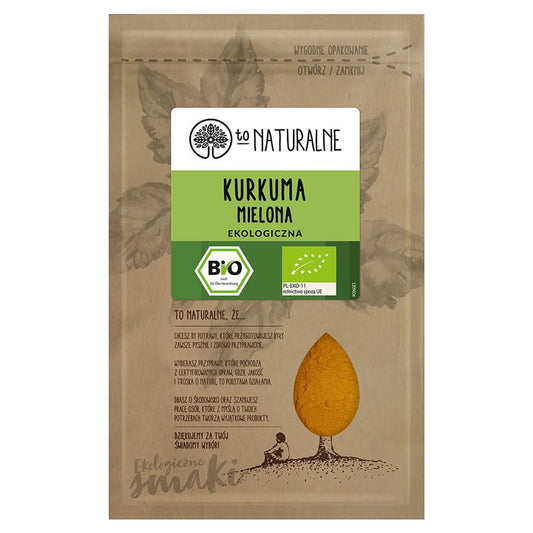 Bio Kurkuma Primat BIO 25g von TO NATURALNE, getrocknete gelbe Gewürzwurzel in einer transparenten Verpackung