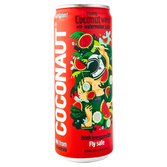 Frisches Kokoswasser aus junger Kokosnuss mit Wassermelonensaft, COCONAUT, 320ml Flasche, erfrischendes Getränk.