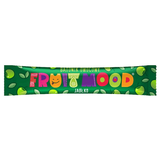 Fruchtriegel Apfel von FRUIT MOOD, 20g, mit getrockneten Apfelstücken und natürlichen Zutaten, in Verpackung sichtbar