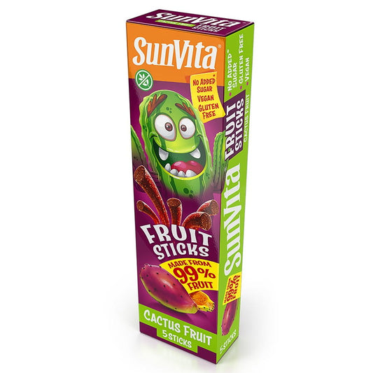 SUNVITA Fruchtsticks ohne Zuckerzusatz aus Kaktusfrucht, 100g (5x20g), natürliche Frucht-Snacks in Packung