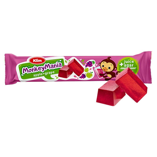 Bunte Monkey Mania Gelees mit Apfel- und Traubengeschmack in 39g Packung von KLIM, fruchtige Süßigkeiten für Kinder