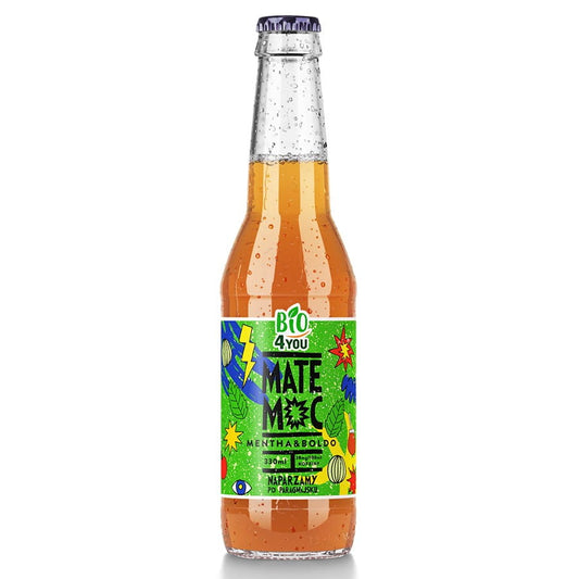 Bio Yerba Mate Moc mit Minze und Boldo in 330 ml Flasche, erfrischendes, natürliches Getränk von BIO4YOU MATE MOC
