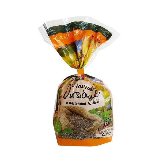 Haferkekse mit Chiasamen von ANIA, 150 g, auf einem Teller mit Keksen und Chiasamen, fröhliches Frühstück oder Snack
