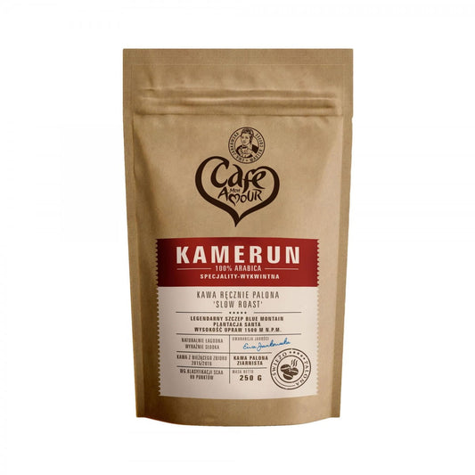 Gemahlener Röstkaffee aus Kamerun, 250g von CAFE MON AMOUR, frisch gemahlen in einer Verpackung.