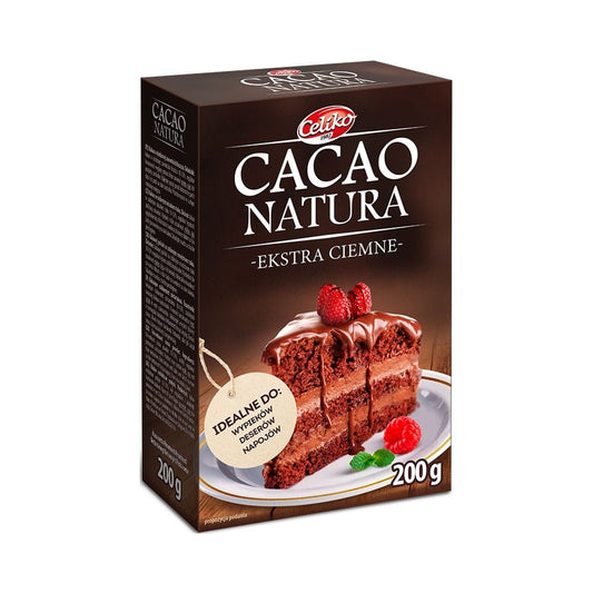 Dunkler Kakao in 200 g Packung von CELIKO, fein gemahlen, ideal für Backen und Getränke, zeigt die Verpackung.