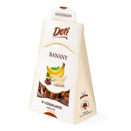 Vollmilchschokolade Bananen von DOTI, 100 g, mit Schokoladenüberzug und Bananenform, lecker und cremig