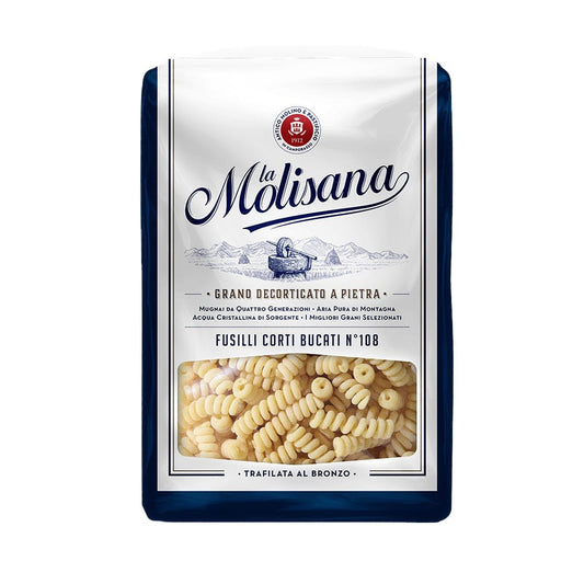 Kurze Fusilli Bugati Nudeln von LA MOLISANA, 500 g Packung, getrocknete italienische Pasta auf dem Bild.