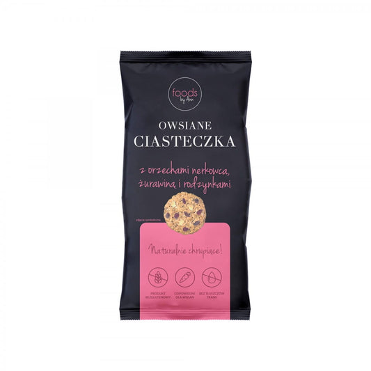 Haferkekse mit Preiselbeeren und Rosinen von FOODS BY ANN, 100 g, frisch gebackene Kekse auf einem Teller.