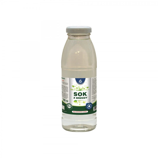 Birkensaft in 300 ml Flasche von OLEOFARM, klares Getränk mit natürlichem Birkenextrakt, auf weißem Hintergrund.