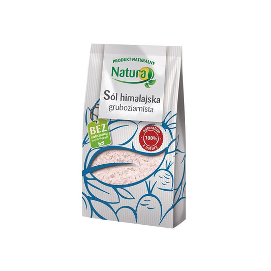 Himalaya Grobsalz von NATURO in 250 g Packung, grobe Kristalle auf weißem Hintergrund, naturbelassenes Meersalz für Kochzwecke