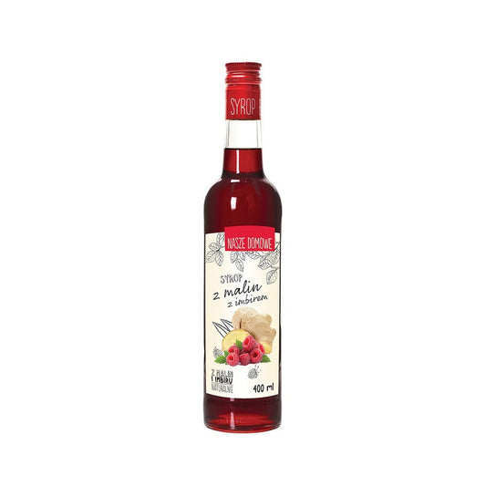 Himbeersirup mit Ingwer in 400 ml Flasche, PREMIUM ROSA, fruchtiger Sirup mit Ingwergeschmack, ideal für Getränke und Desserts