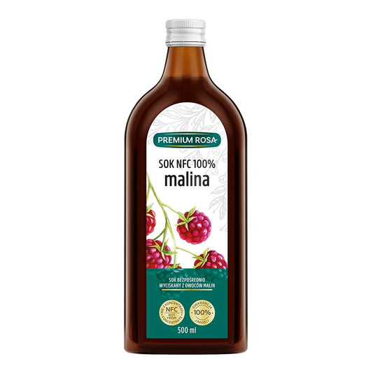 Himbeersaft 100% in 500 ml Flasche, Premium Rosa, frischer roter Himbeersaft mit fruchtigem Geschmack, transparentes Getränk