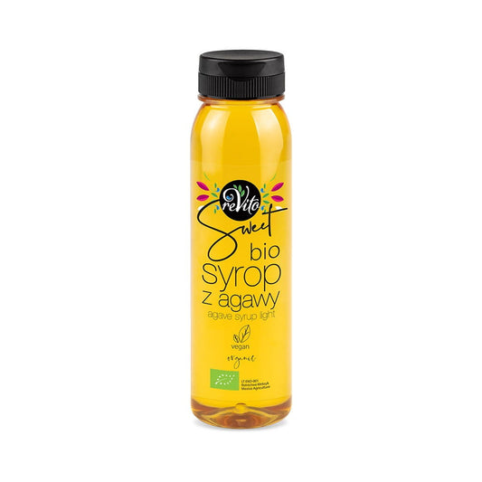 Leichter Agavensirup in 250 ml Flasche von REVITO, flüssig und goldgelb, ideal für Süßspeisen und Getränke.