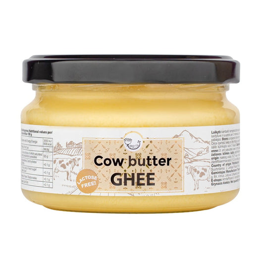 Ghee-Butter von UAB EKO PIRK in 200 ml Glas, cremige Textur und goldene Farbe, ideal zum Kochen und Braten