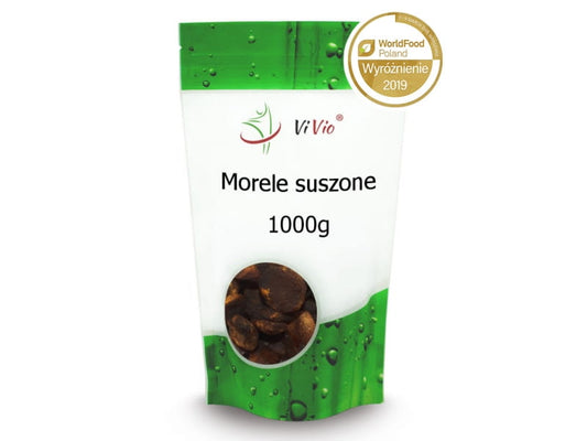 Getrocknete Aprikosen von VIVIO, 1000g, frische und saftige Trockenfrüchte auf einem weißen Hintergrund.