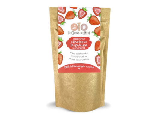 Gefriergetrocknete Erdbeere von OtoLandia, 20g, mit sichtbar knuspriger Textur und leuchtend roter Farbe.