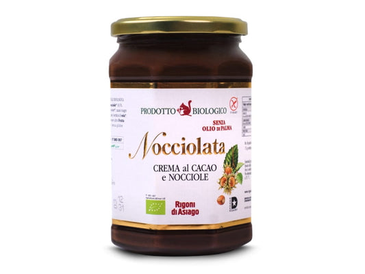 Nocciolata Bio Nusscreme 700g, cremige Haselnuss-Schokoladencreme in Glas.