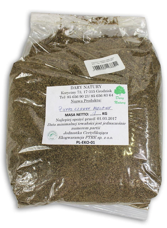 Gemahlener schwarzer Bio-Pfeffer von DARY NATURY in 500 g Packung, frisch gemahlen, ideal für Küche und Gewürzregal