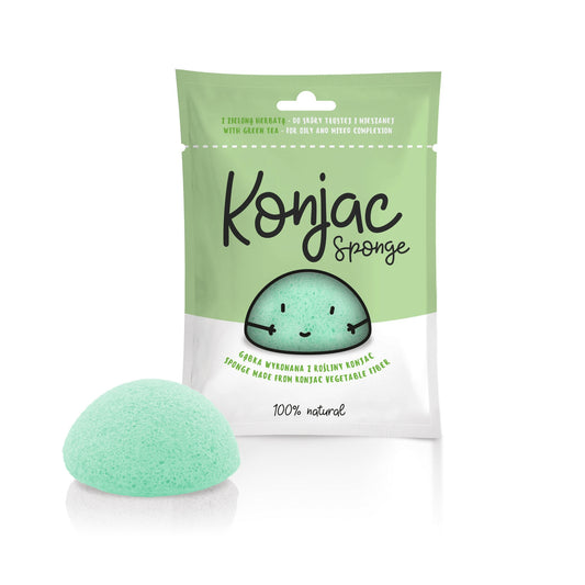 Grüner Konjac-Schwamm von Diet-Food.pl, ideal für die Hautpflege und Reinigung, zeigt den weichen, grünen Schwamm in Nahaufnahme.