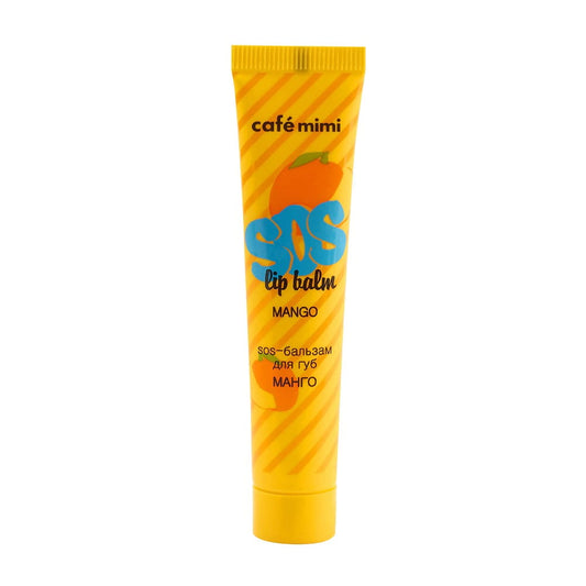 Lippenbalsam mit Mangosauce von DesignSoap, 15 ml, in einer transparenten Verpackung, zeigt den Balsam auf den Lippen.