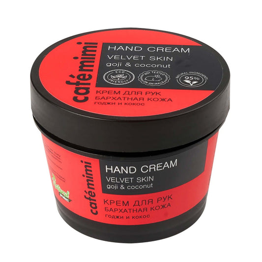 Handcreme von DesignSoap, Maske Naturpflege in 110 ml, zeigt die cremige Textur und elegante Verpackung.